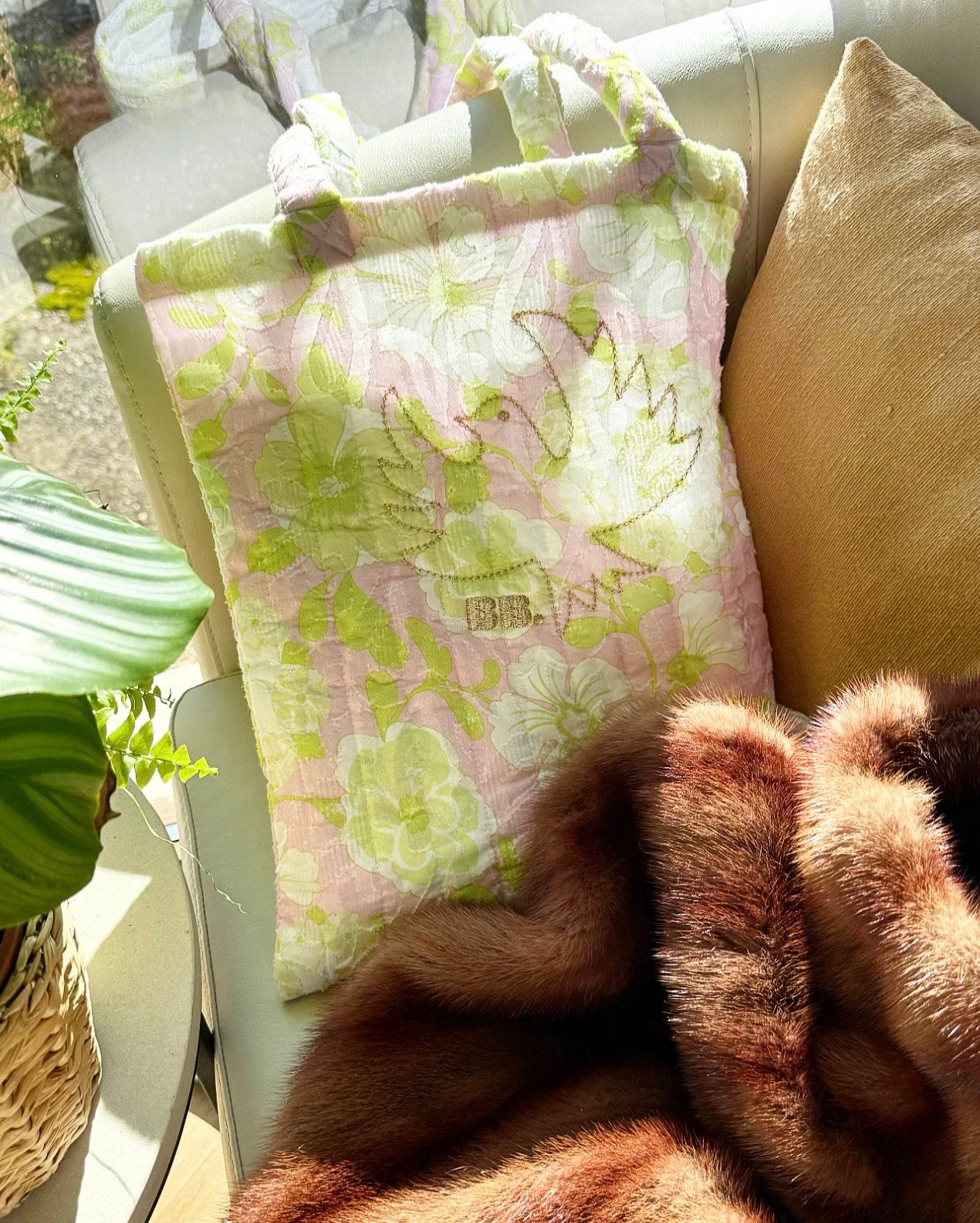 APR008 Brigitte Bardot Collection Madrague Floral Organic Cotton Backpack/Tote Bag