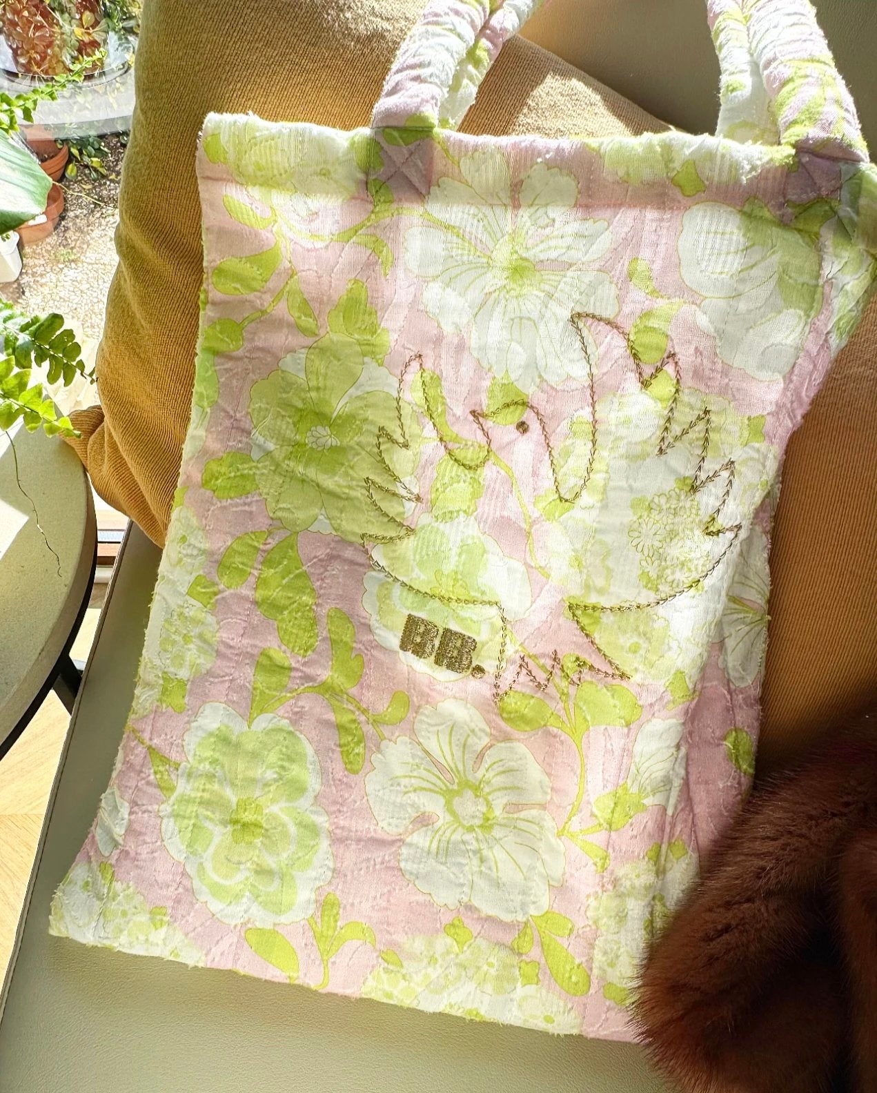 APR008 Brigitte Bardot Collection Madrague Floral Organic Cotton Backpack/Tote Bag