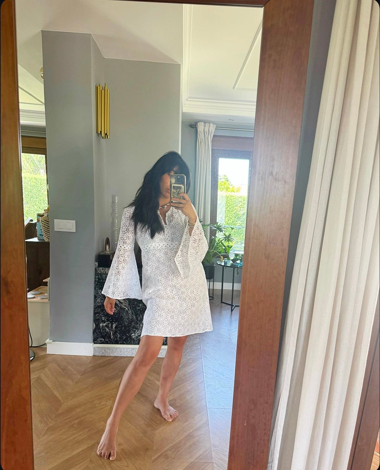 APR028 Brigitte Bardot Collection Saint-Tropez French Lace Calla-Sleeve Dress (with Slip Lining)