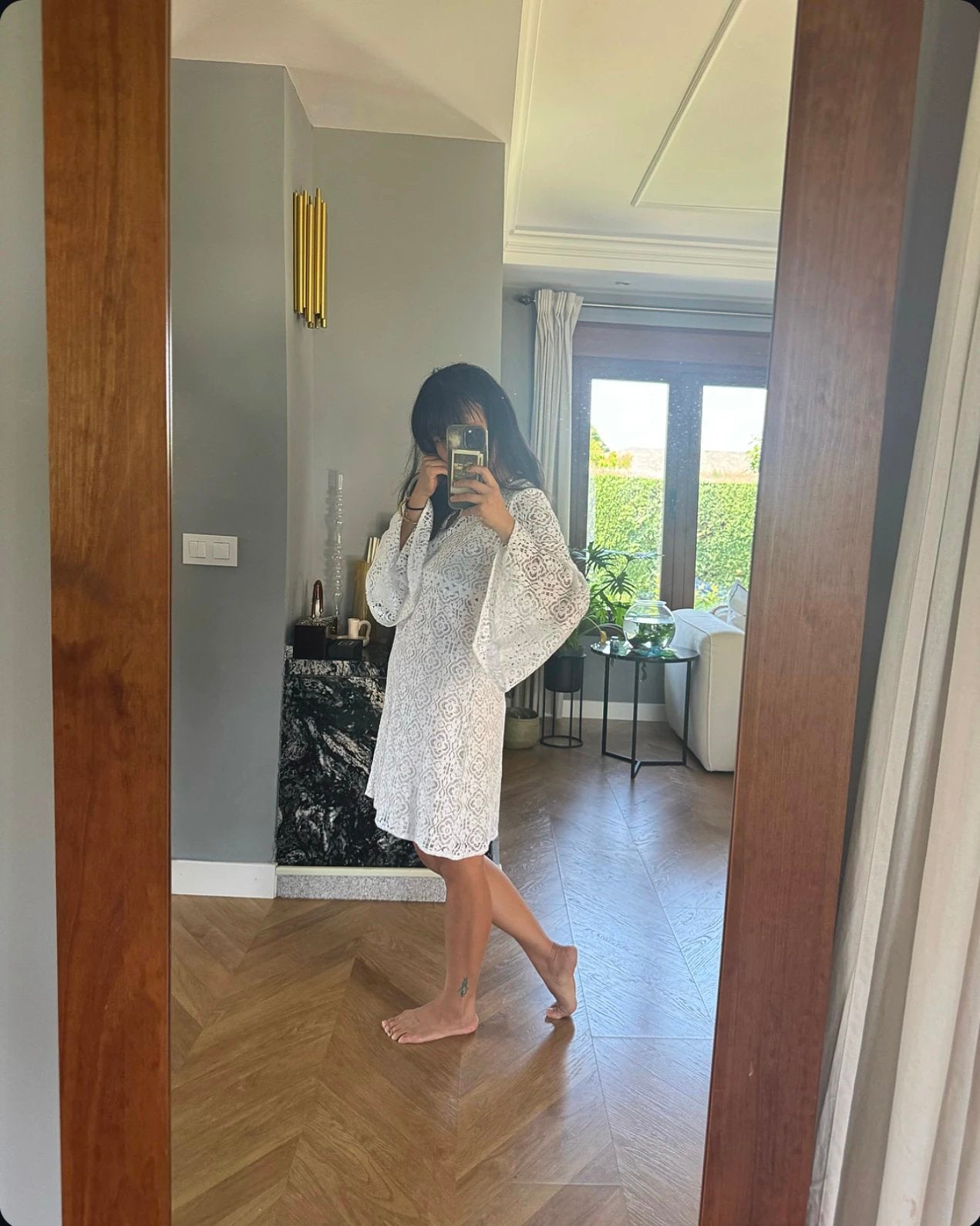 APR028 Brigitte Bardot Collection Saint-Tropez French Lace Calla-Sleeve Dress (with Slip Lining)