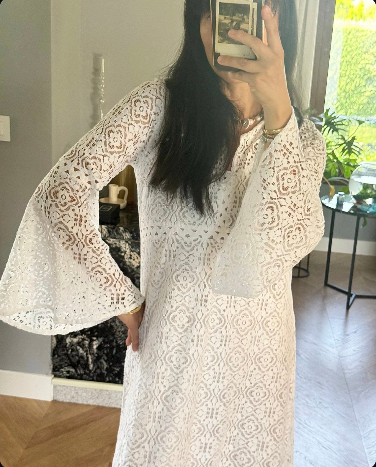 APR028 Brigitte Bardot Collection Saint-Tropez French Lace Calla-Sleeve Dress (with Slip Lining)