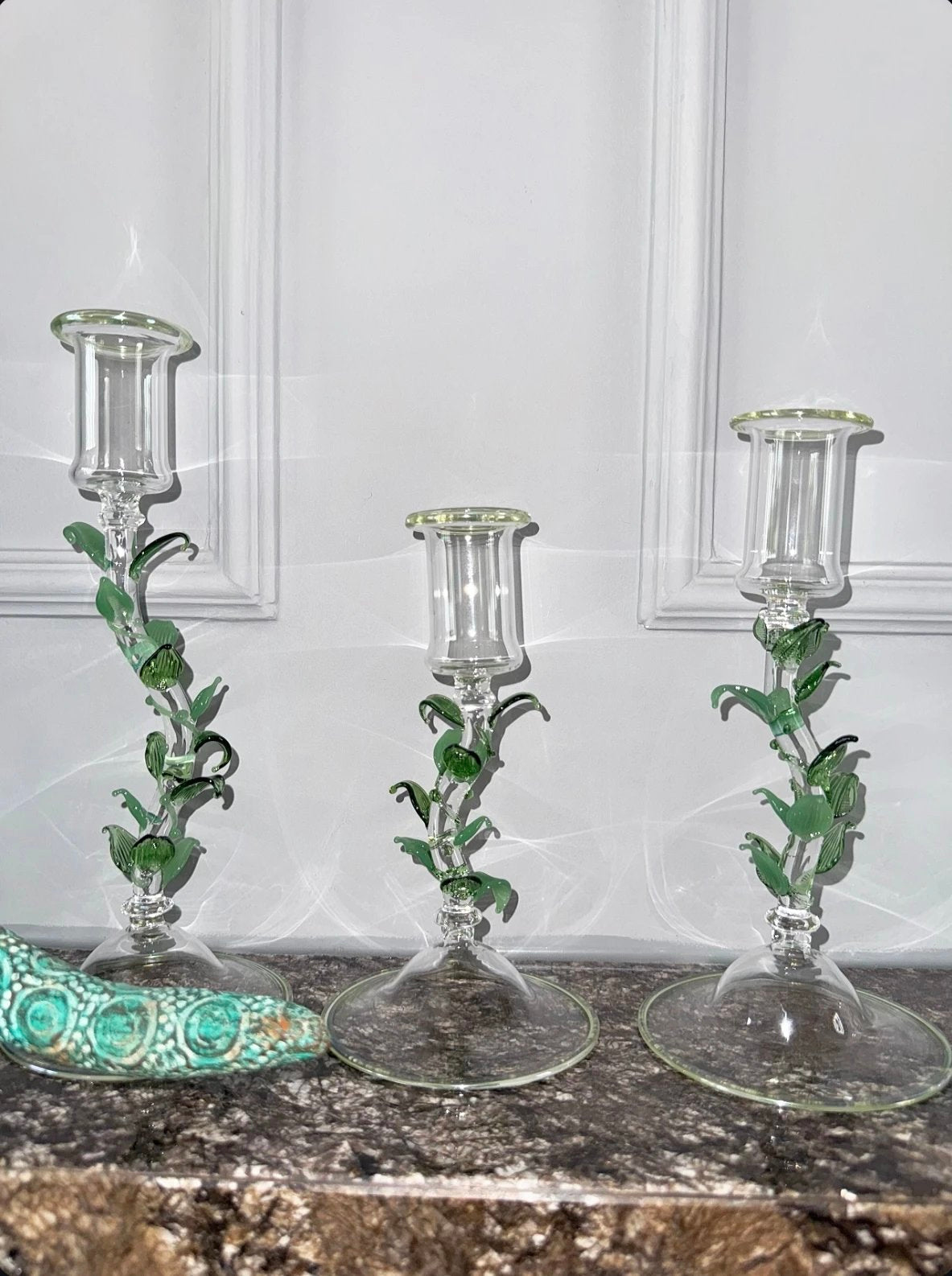 DEC001 Atelier Collection Paris Art Workshop Hand-Blown Glass Floral-Stem Decorative Candle Holder